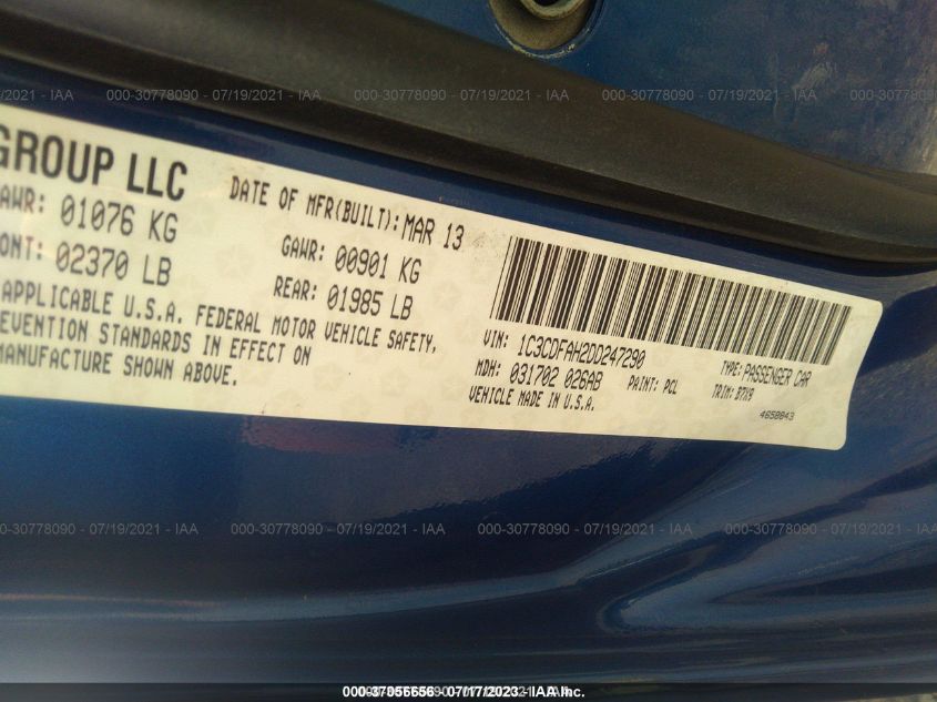 2013 DODGE DART AERO - 1C3CDFAH2DD247290