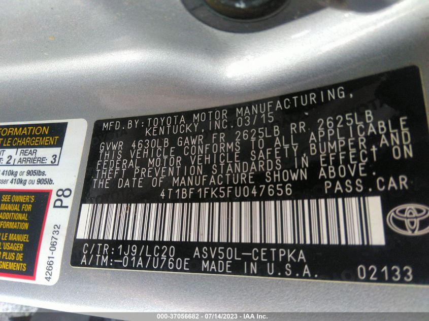 2015 TOYOTA CAMRY LE/XLE/SE/XSE - 4T1BF1FK5FU047656