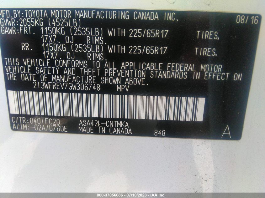 2016 TOYOTA RAV4 XLE - 2T3WFREV7GW306748