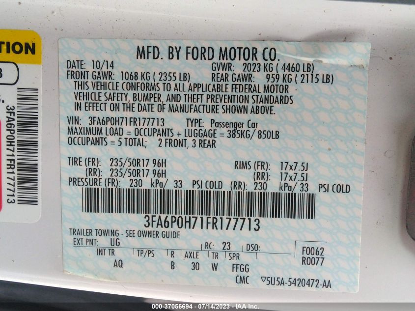 2015 FORD FUSION SE - 3FA6P0H71FR177713