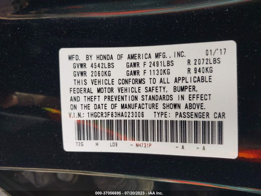 2017 HONDA ACCORD SEDAN EX-L V6 - 1HGCR3F83HA023006