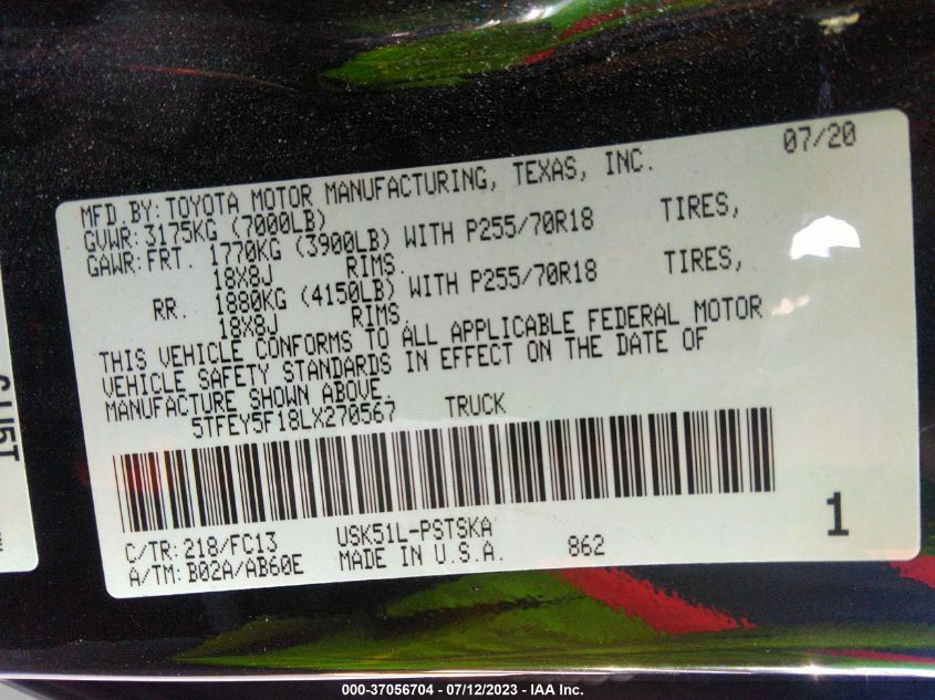 2020 TOYOTA TUNDRA 2WD SR5 - 5TFEY5F18LX270567