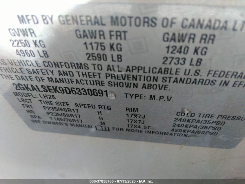 2013 GMC TERRAIN SLE - 2GKALSEK9D6330691