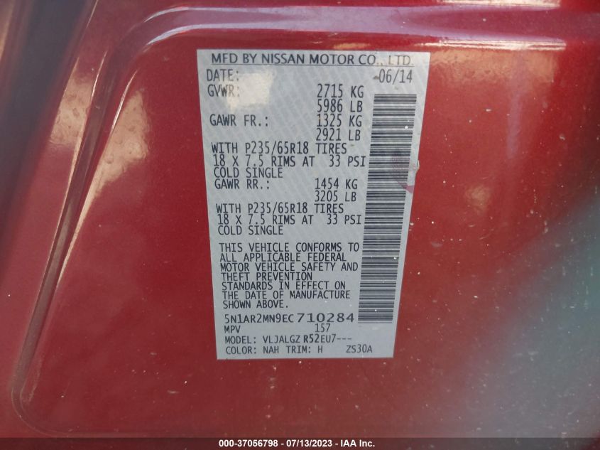 2014 NISSAN PATHFINDER SL - 5N1AR2MN9EC710284