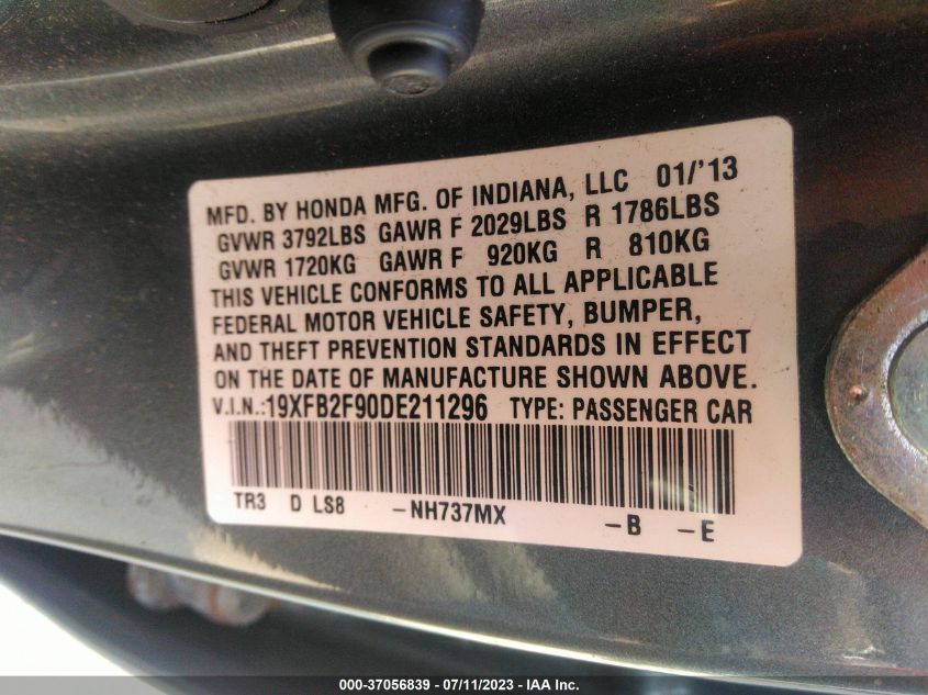 2013 HONDA CIVIC SDN EX-L - 19XFB2F90DE211296