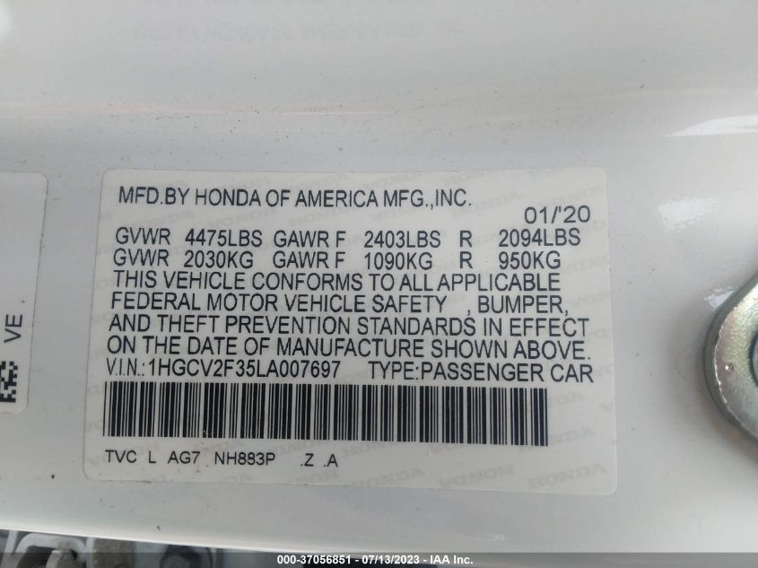 2020 HONDA ACCORD SEDAN SPORT - 1HGCV2F35LA007697