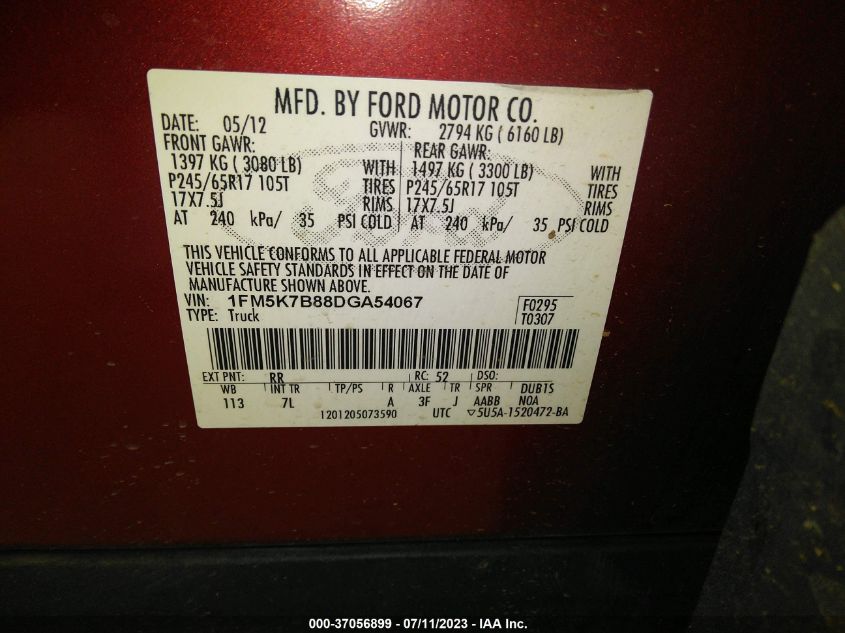 2013 FORD EXPLORER BASE - 1FM5K7B88DGA54067