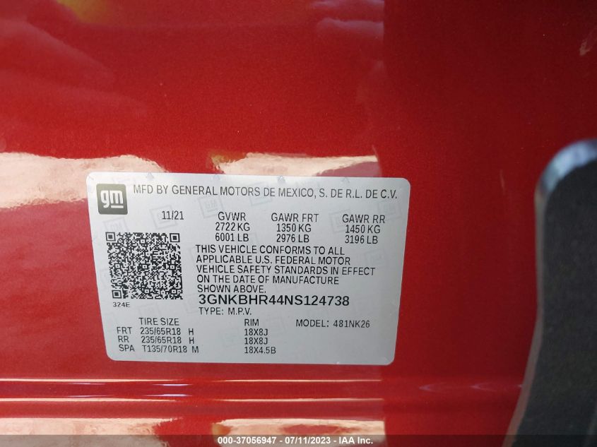 2022 CHEVROLET BLAZER LT - 3GNKBHR44NS124738
