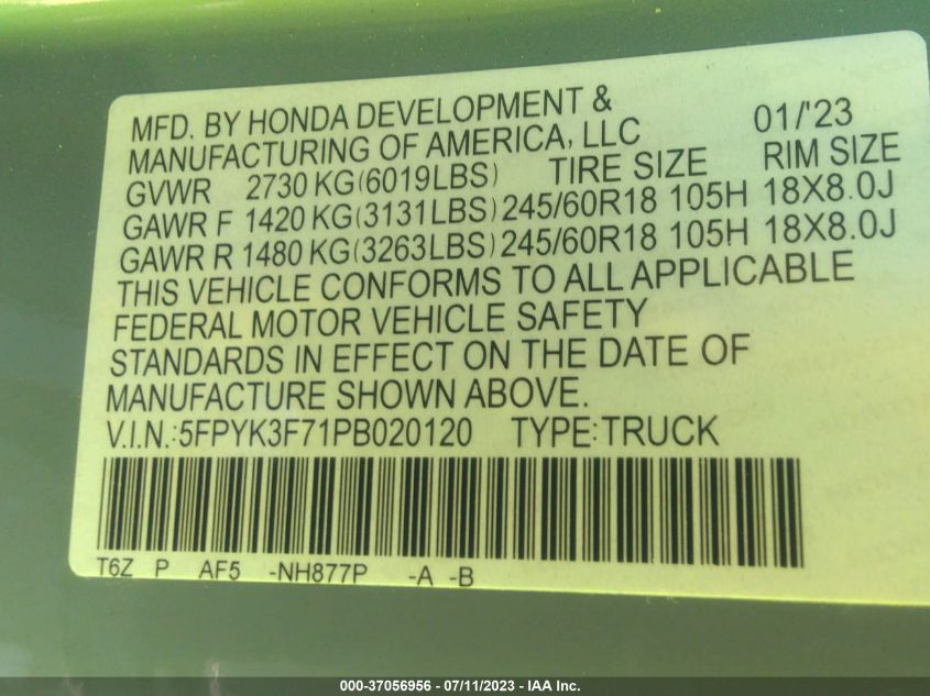 2023 HONDA RIDGELINE RTL-E - 5FPYK3F71PB020120