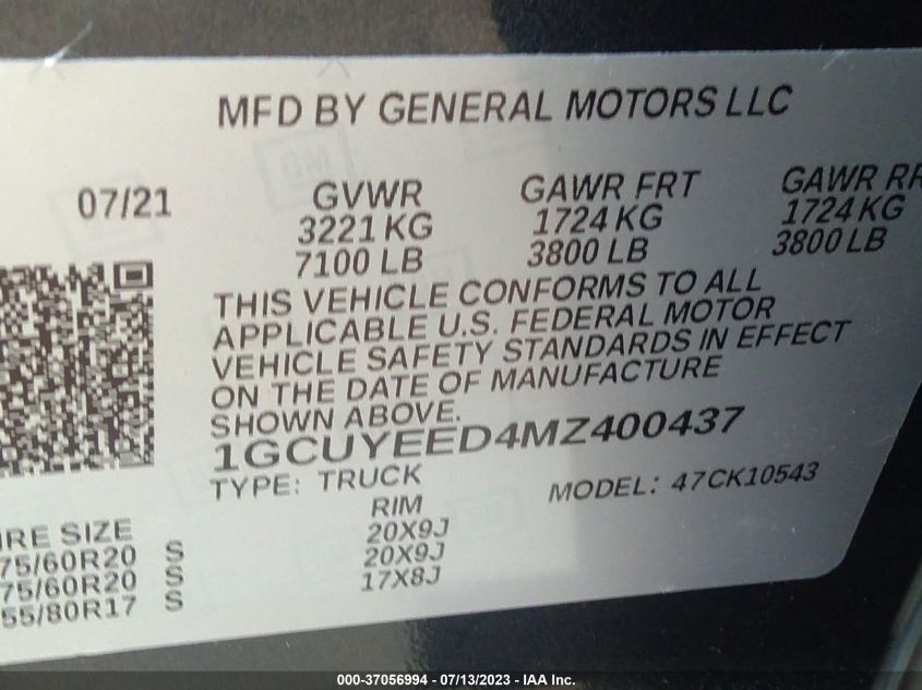 2021 CHEVROLET SILVERADO 1500 RST - 1GCUYEED4MZ400437