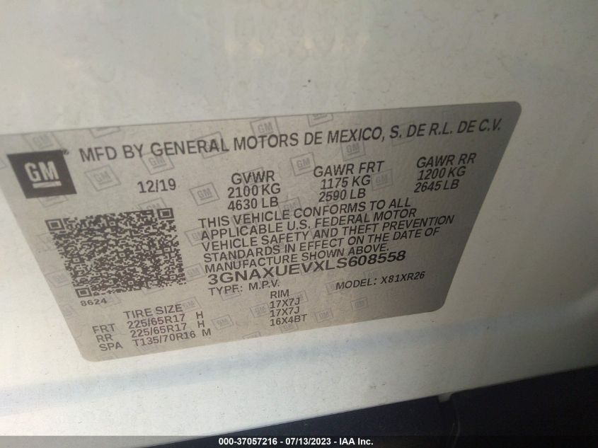 2020 CHEVROLET EQUINOX LT - 3GNAXUEVXLS608558