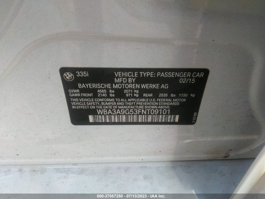2015 BMW 3 SERIES 335I - WBA3A9G53FNT09101