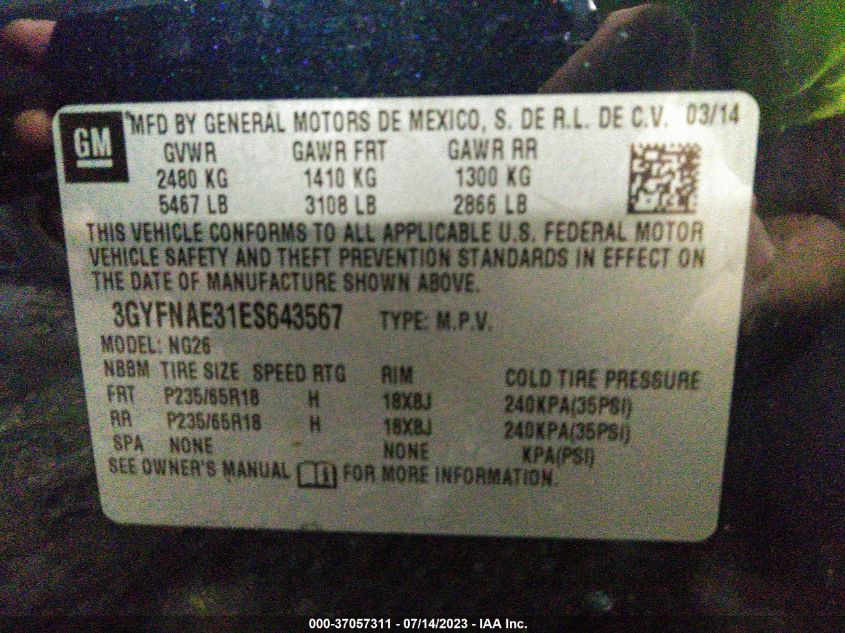 2014 CADILLAC SRX BASE - 3GYFNAE31ES643567