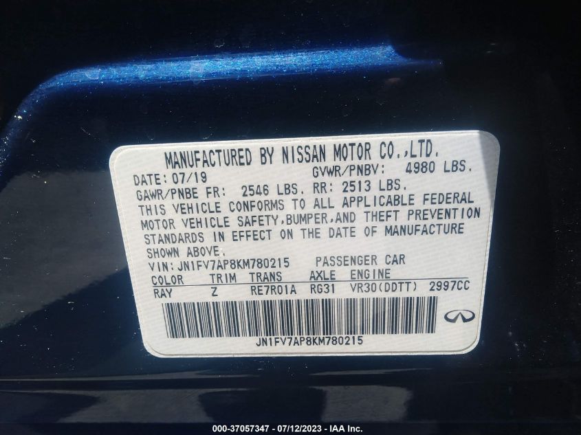 2019 INFINITI Q50 RED SPORT 400 - JN1FV7AP8KM780215
