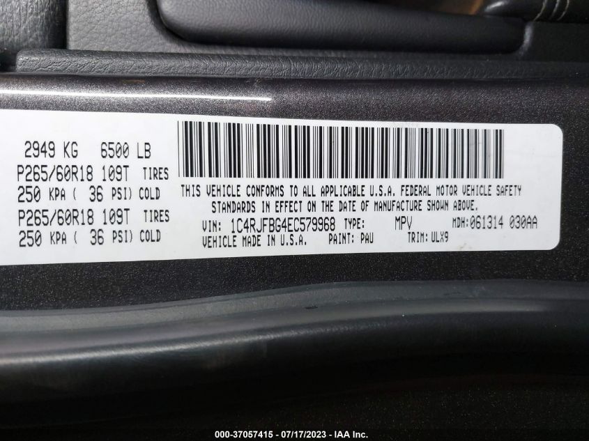 2014 JEEP GRAND CHEROKEE LIMITED - 1C4RJFBG4EC579968