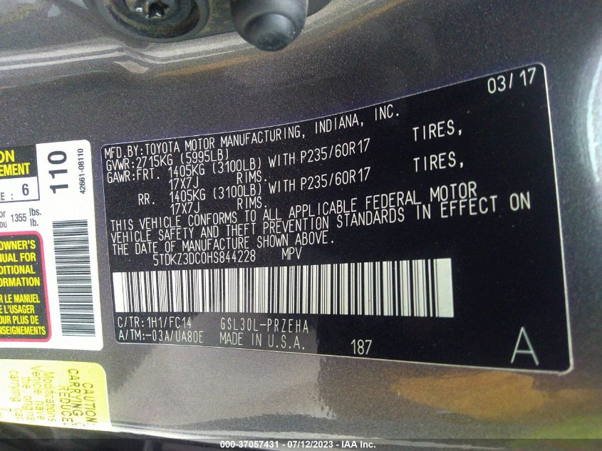 2017 TOYOTA SIENNA LE - 5TDKZ3DC0HS844228