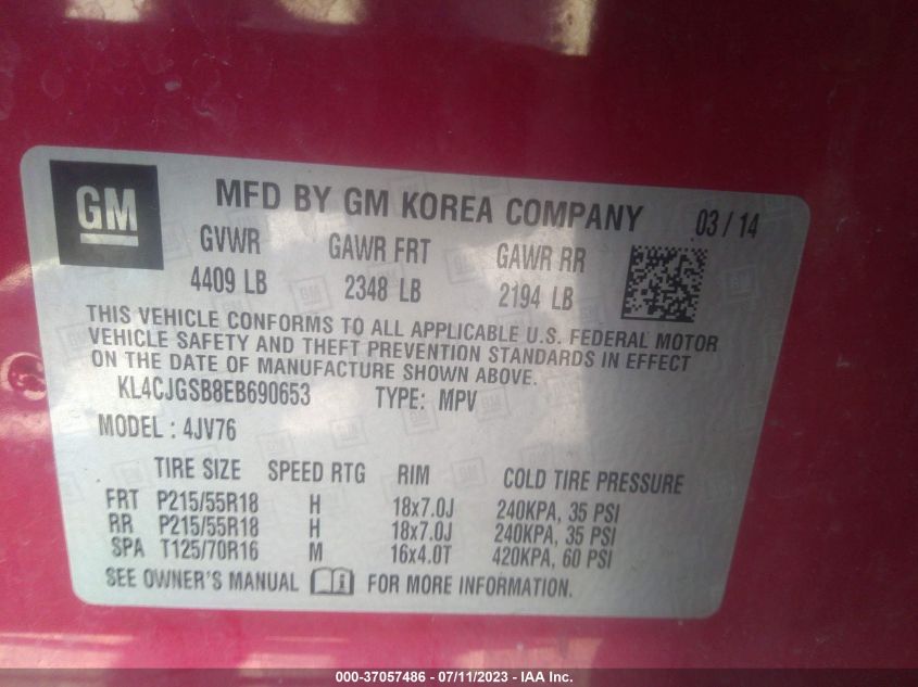 2014 BUICK ENCORE - KL4CJGSB8EB690653