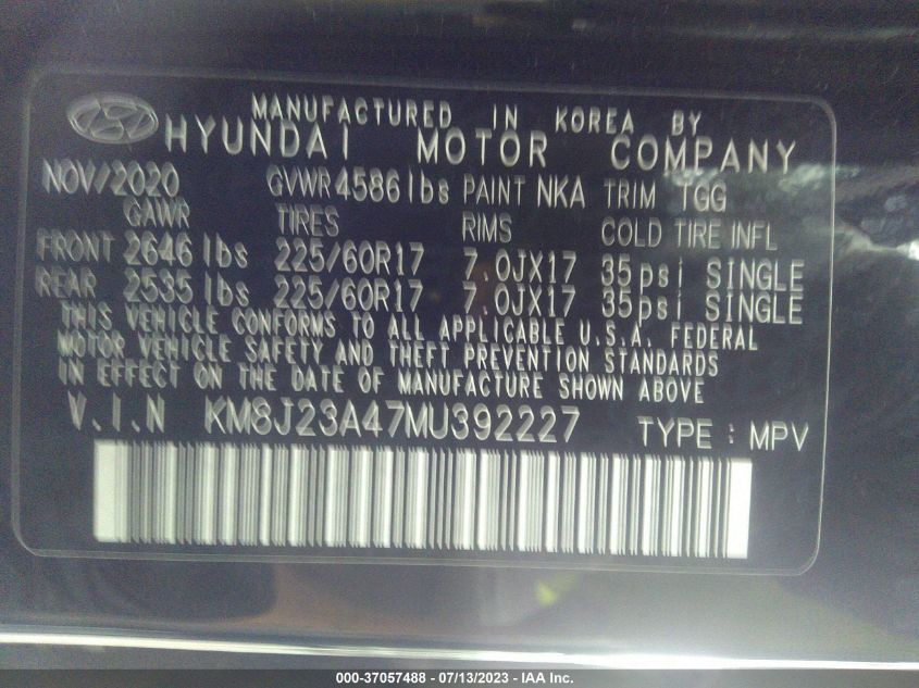 2021 HYUNDAI TUCSON SE - KM8J23A47MU392227