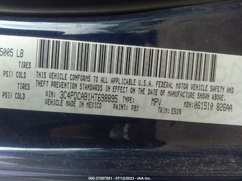 2017 DODGE JOURNEY SE - 3C4PDCAB1HT698895