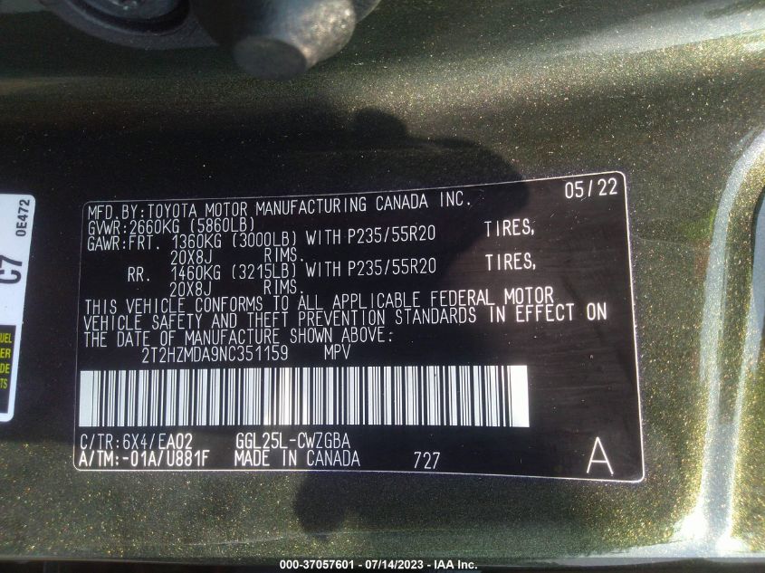 2022 LEXUS RX 350 - 2T2HZMDA9NC351159