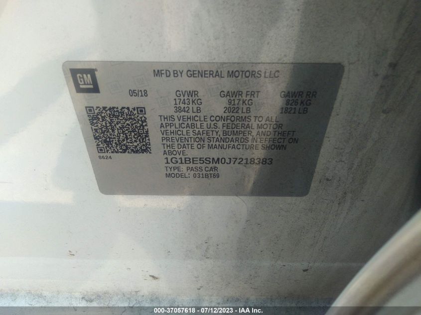 2018 CHEVROLET CRUZE LT - 1G1BE5SM0J7218383