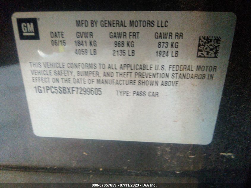 2015 CHEVROLET CRUZE LT - 1G1PC5SBXF7299605