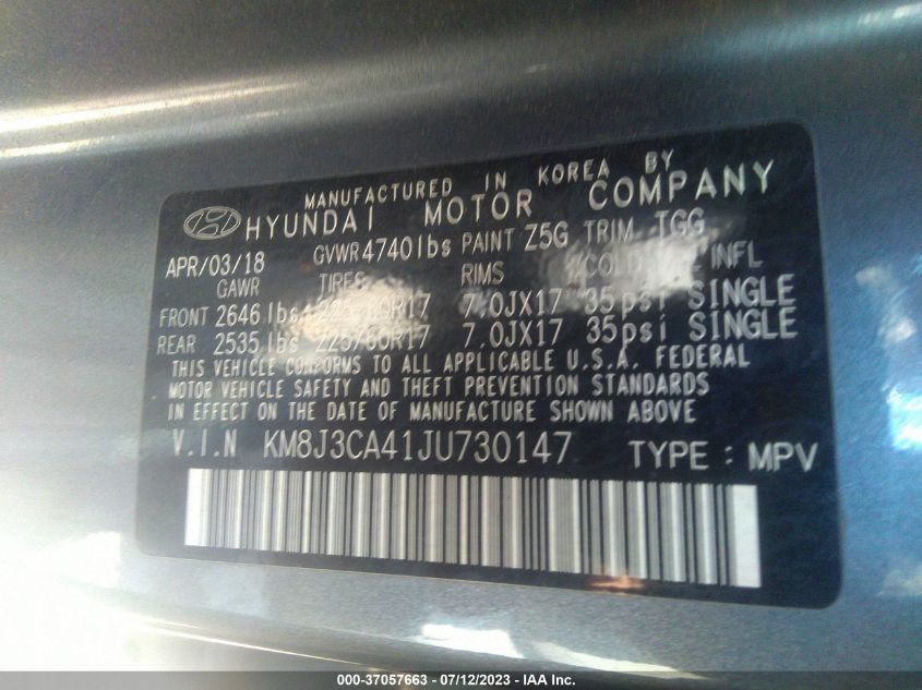 2018 HYUNDAI TUCSON SEL - KM8J3CA41JU730147