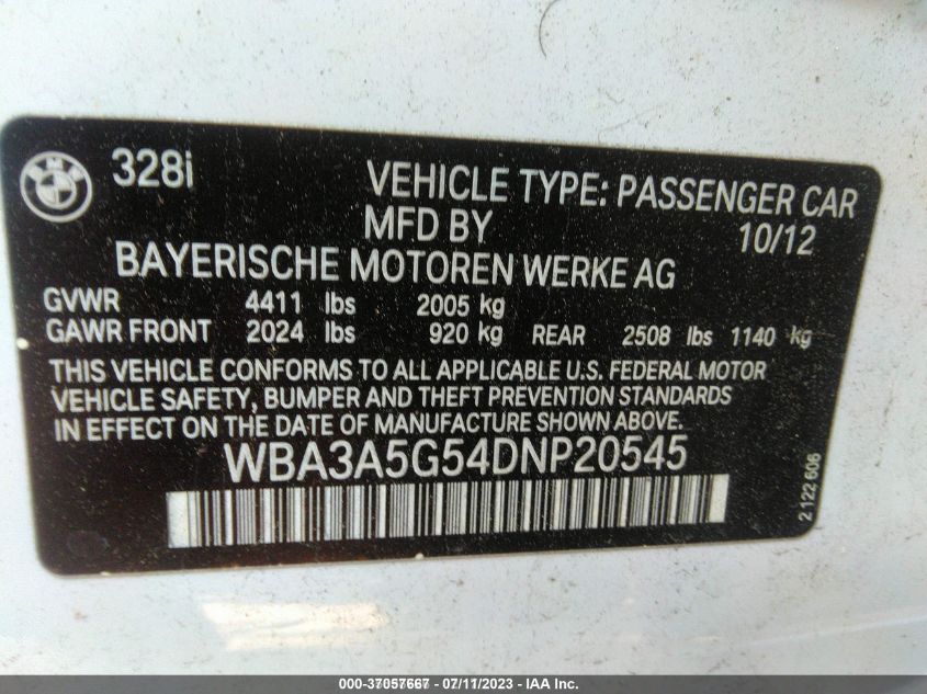 2013 BMW 328I - WBA3A5G54DNP20545