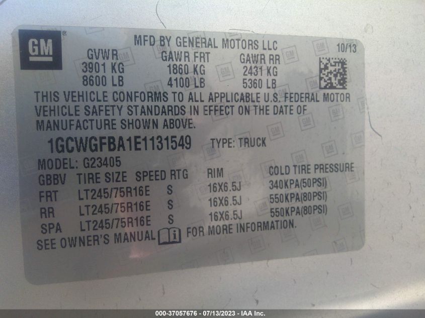 2014 CHEVROLET EXPRESS CARGO VAN - 1GCWGFBA1E1131549