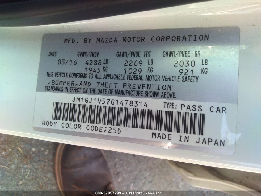 2016 MAZDA MAZDA6 I TOURING - JM1GJ1V57G1478314