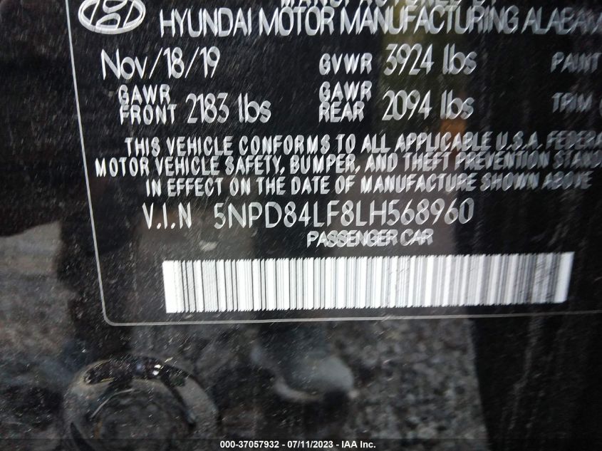 2020 HYUNDAI ELANTRA SEL - 5NPD84LF8LH568960