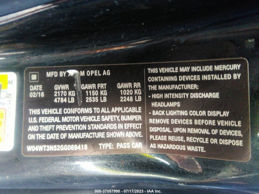 2016 BUICK CASCADA PREMIUM W04WT3N52GG069419