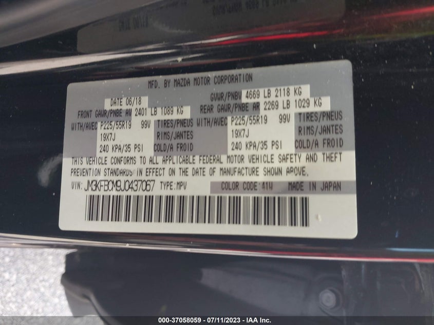 VIN JM3KFBCM9J0437067 2018 MAZDA CX-5 TOURING