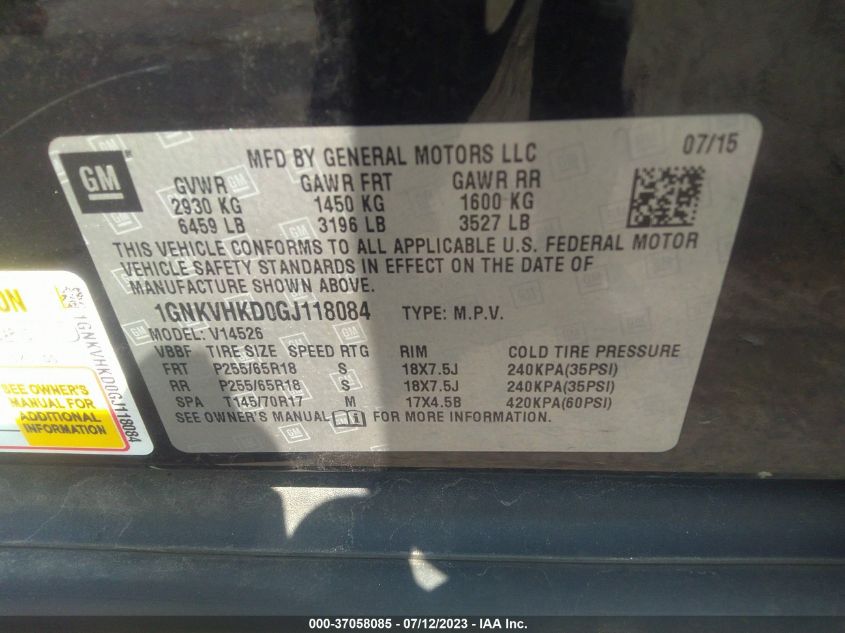 2016 CHEVROLET TRAVERSE LT - 1GNKVHKD0GJ118084