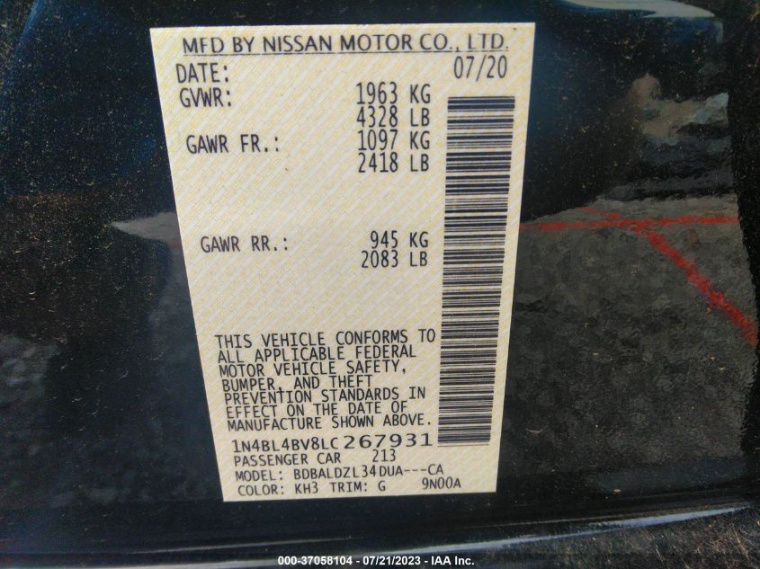 2020 NISSAN ALTIMA S - 1N4BL4BV8LC267931