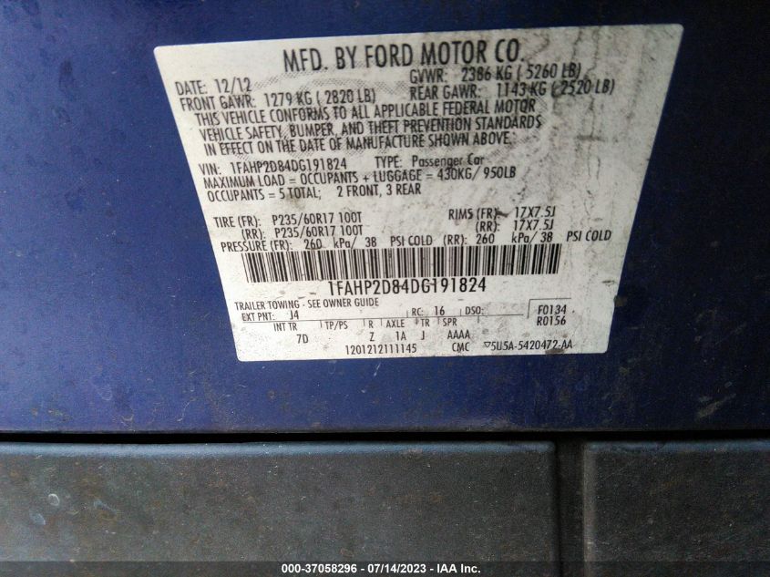 2013 FORD TAURUS SE - 1FAHP2D84DG191824