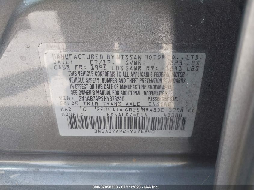 2017 NISSAN SENTRA S/SV/SR/SL - 3N1AB7AP2HY376240