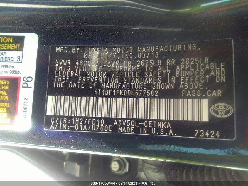 2013 TOYOTA CAMRY L/SE/LE/XLE - 4T1BF1FK0DU677582