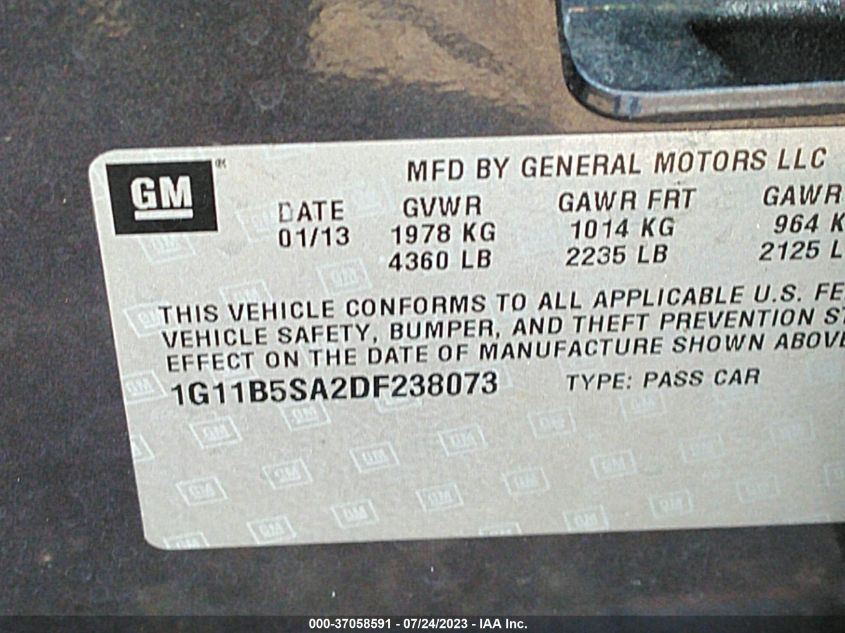2013 CHEVROLET MALIBU LS - 1G11B5SA2DF238073