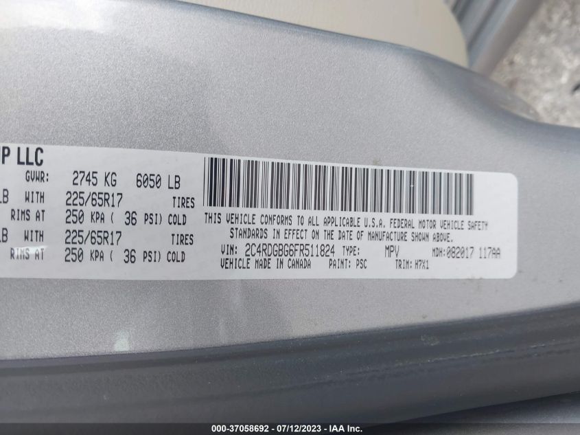 2015 DODGE GRAND CARAVAN SE - 2C4RDGBG6FR511824