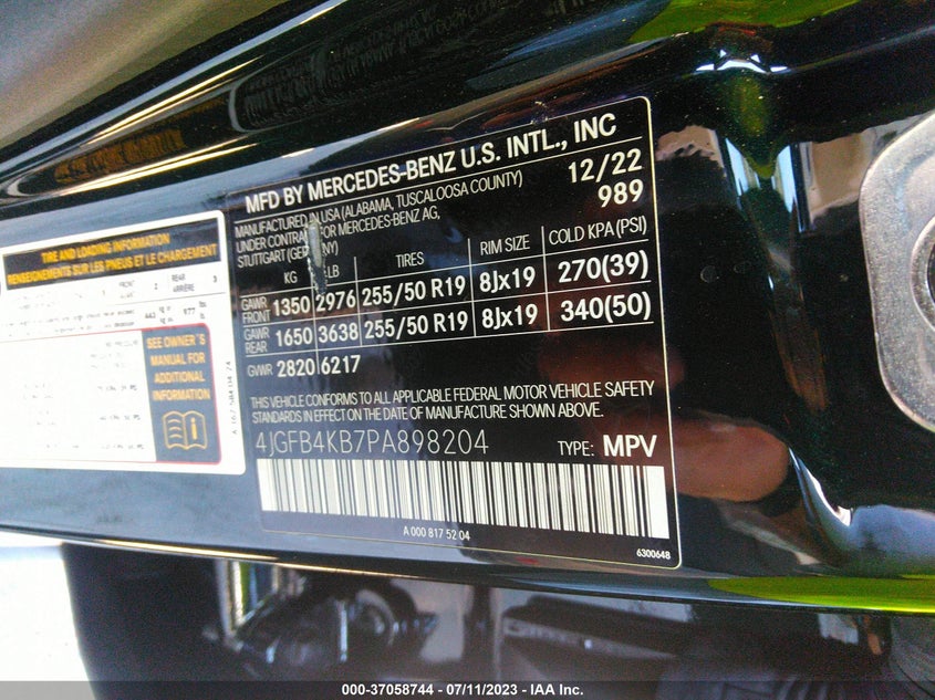 VIN 4JGFB4KB7PA898204 2023 MERCEDES-BENZ GLE GLE 350
