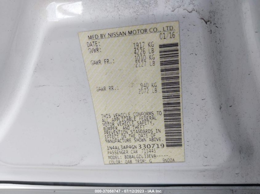 2016 NISSAN ALTIMA 2.5 S - 1N4AL3AP4GN330719