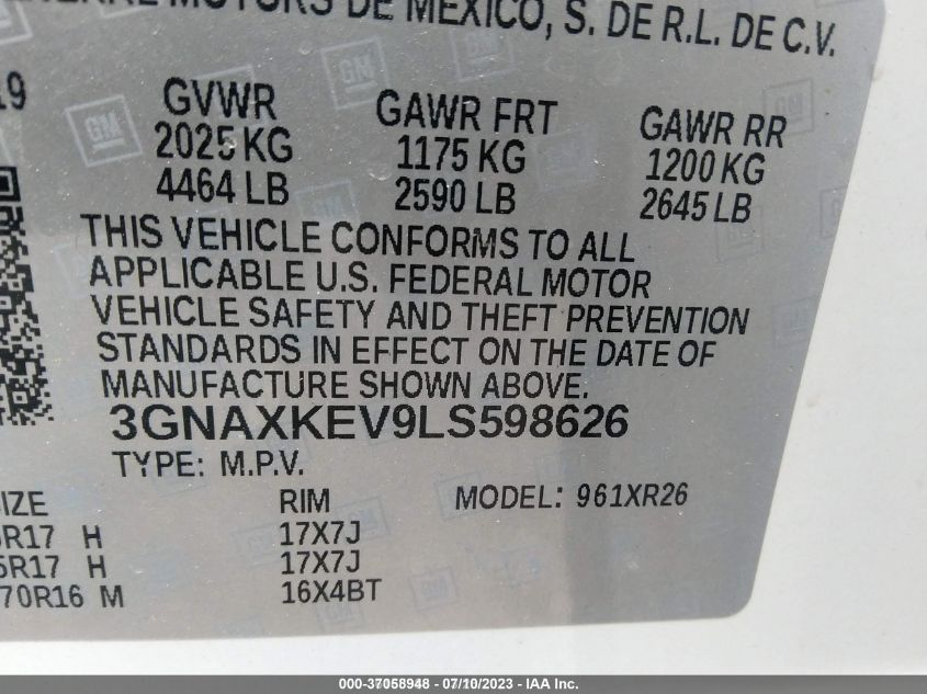 2020 CHEVROLET EQUINOX LT - 3GNAXKEV9LS598626