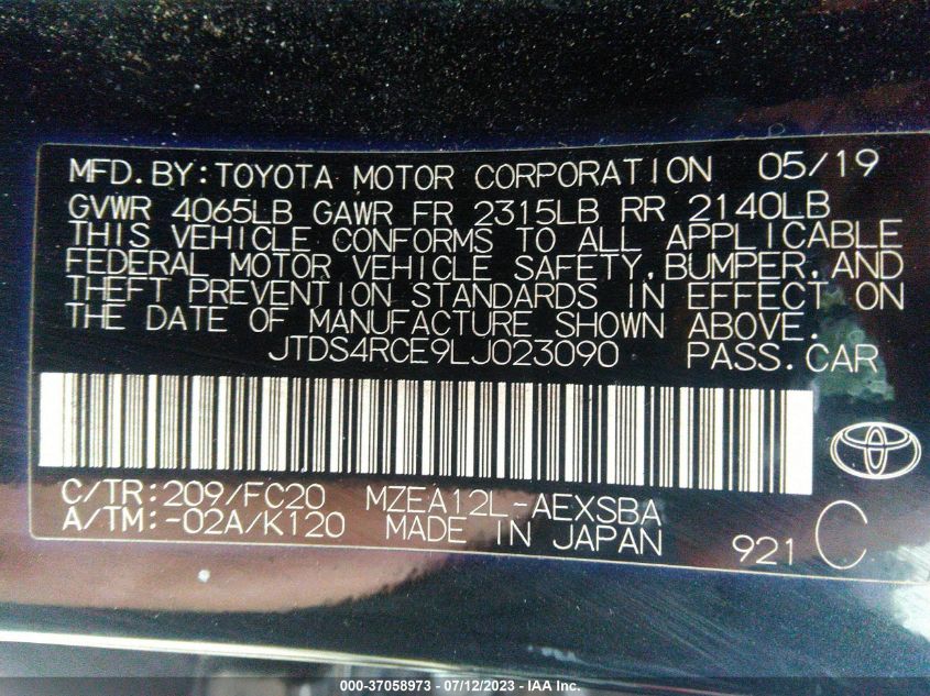 2020 TOYOTA COROLLA SE/NIGHTSHADE - JTDS4RCE9LJ023090