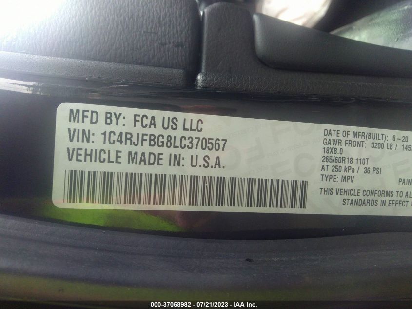 2020 JEEP GRAND CHEROKEE LIMITED - 1C4RJFBG8LC370567