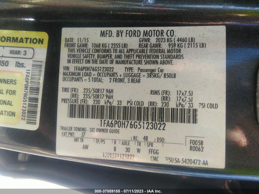 2016 FORD FUSION SE - 1FA6P0H76G5123022