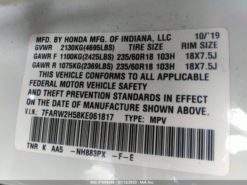 2019 HONDA CR-V EX - 7FARW2H58KE061817