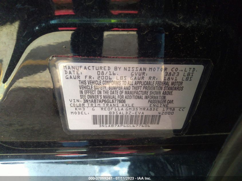 2016 NISSAN SENTRA SV - 3N1AB7AP6GL677606