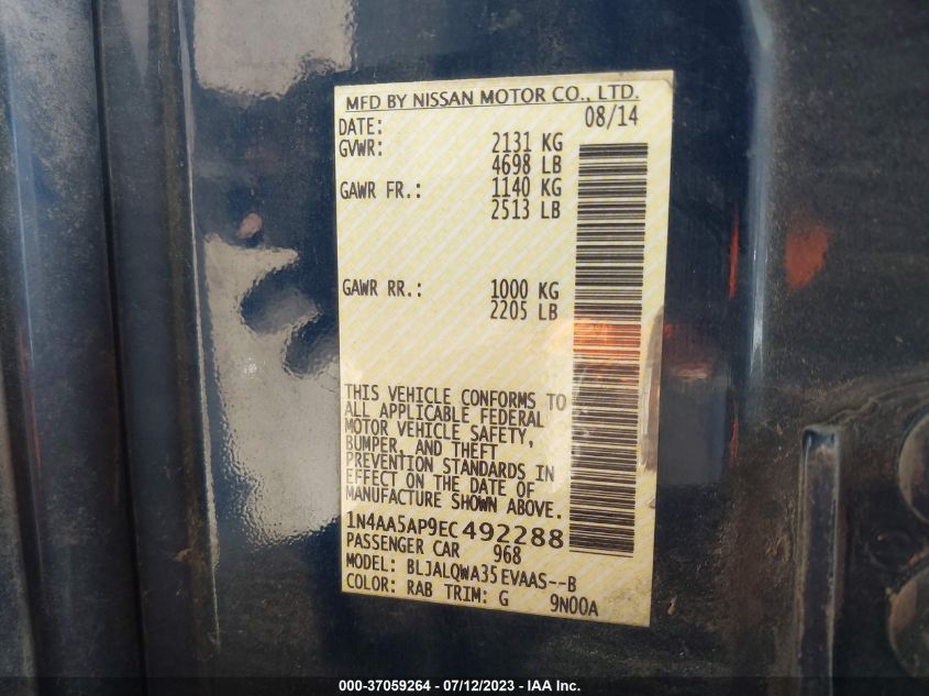 2014 NISSAN MAXIMA 3.5 S - 1N4AA5AP9EC492288