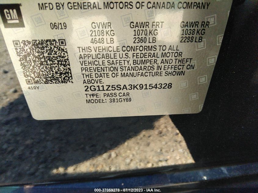 2019 CHEVROLET IMPALA LT - 2G11Z5SA3K9154328